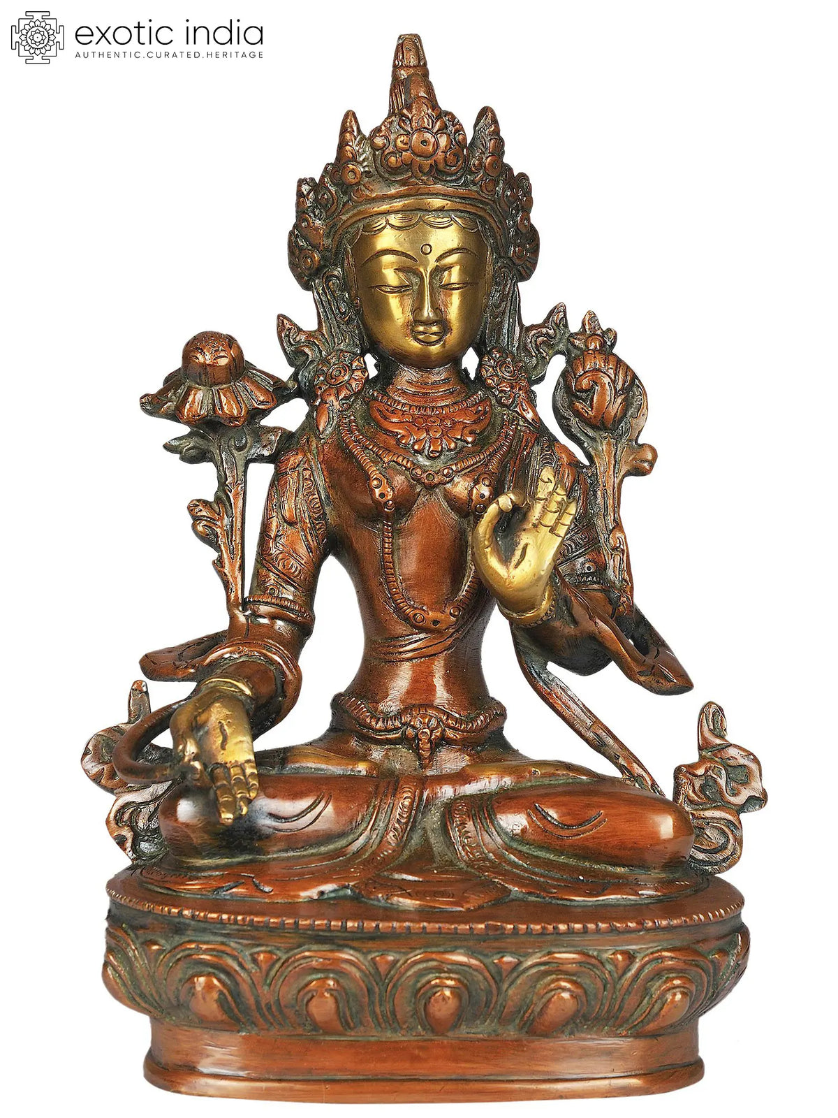 8" Tibetan Buddhist Goddess White Tara In Brass | Handmade | Made In India