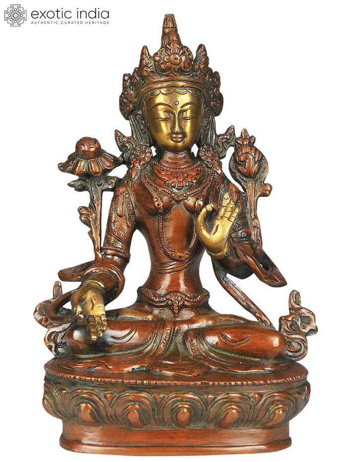 8" Tibetan Buddhist Goddess White Tara In Brass | Handmade | Made In India