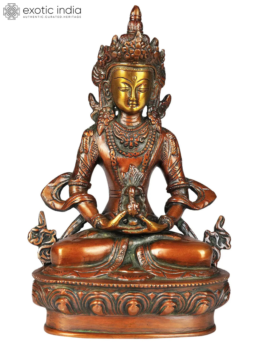 8" Handmade Amitabha Buddha Brass Statue for Home Decor