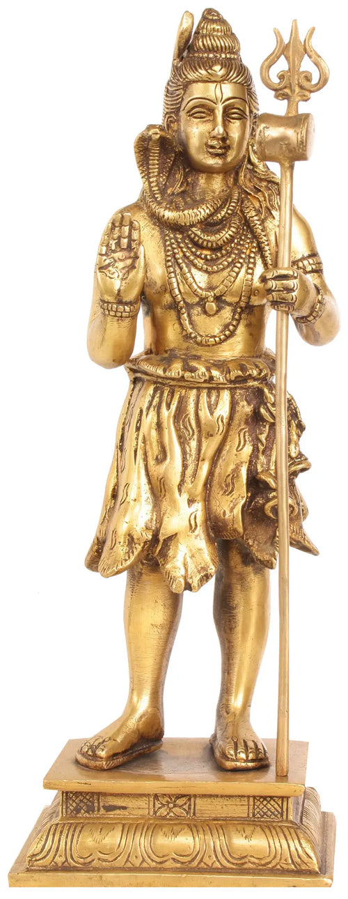 14" Lord Shiva Brass Sculpture Handcrafted Idol