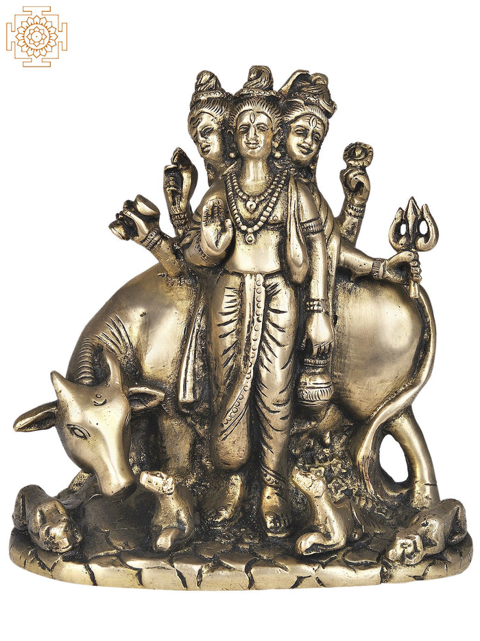 6" Lord Dattatreya Brass Statue Handmade