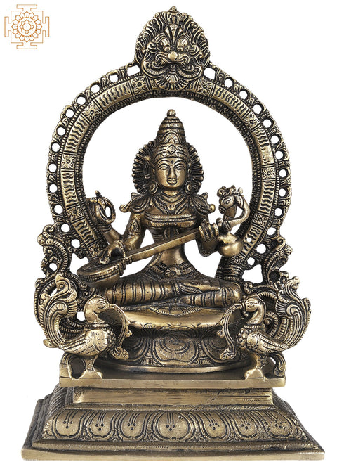 11" Handmade Saraswati Brass Statue for Home Pooja