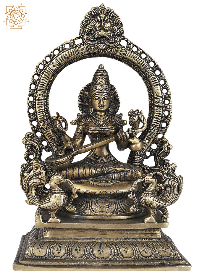 11" Saraswati - Goddess of Wisdom and Arts | Handmade Brass Statue