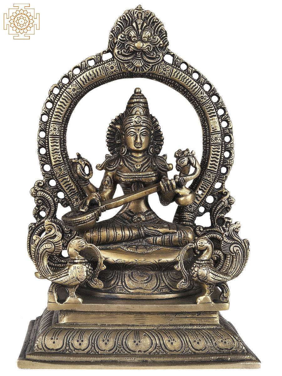 11" Handmade Saraswati Brass Statue for Home Pooja