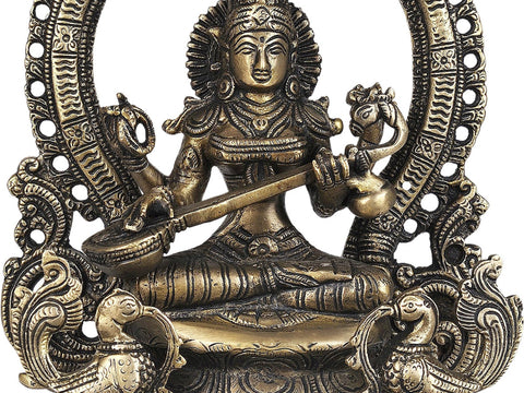 11" Saraswati - Goddess of Wisdom and Arts | Handmade Brass Statue