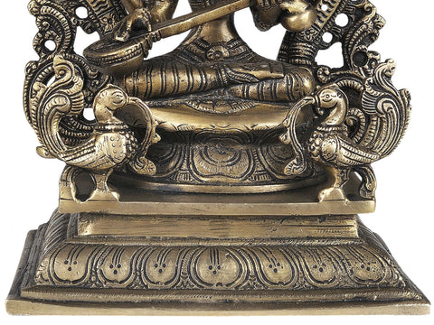 11" Saraswati - Goddess of Wisdom and Arts | Handmade Brass Statue