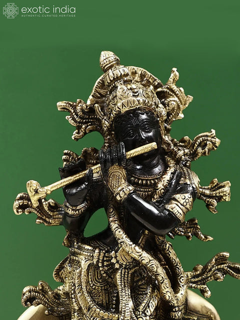 12" Venugopala Brass Statue | Fluting Krishna Idol with His Cow | Made in India
