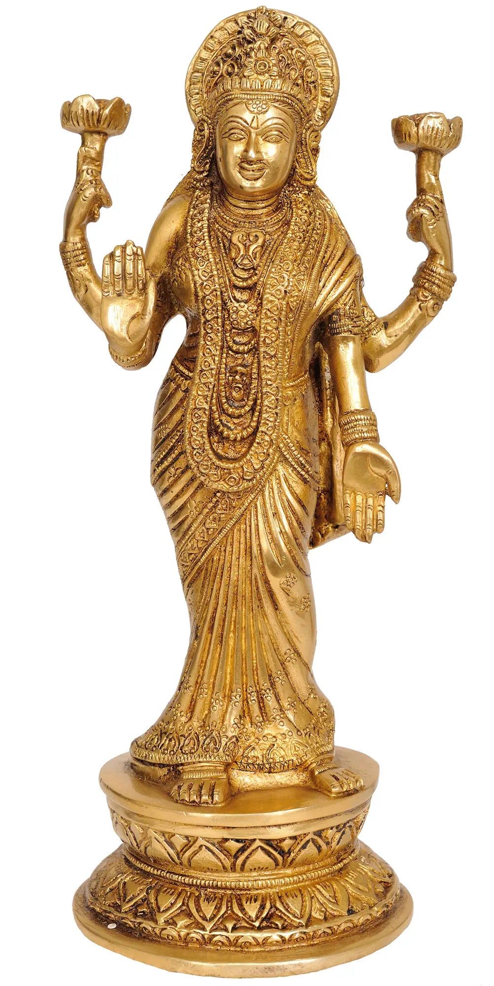 11" Goddess Lakshmi Wearing Saree | Handmade Brass Statue