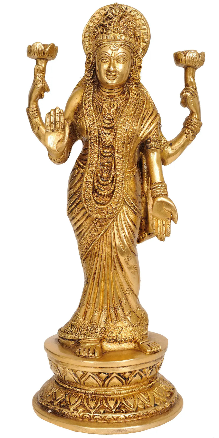 11" Goddess Lakshmi Brass Statue Handmade Home Decor