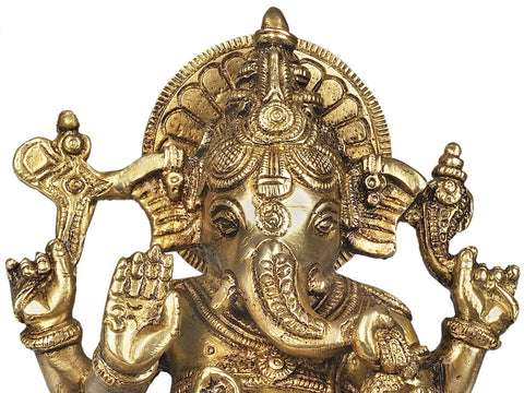 7" Shri Ganesha with Two Lamps (Altar Piece) In Brass | Handmade | Made In India