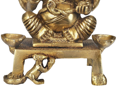 7" Shri Ganesha with Two Lamps (Altar Piece) In Brass | Handmade | Made In India