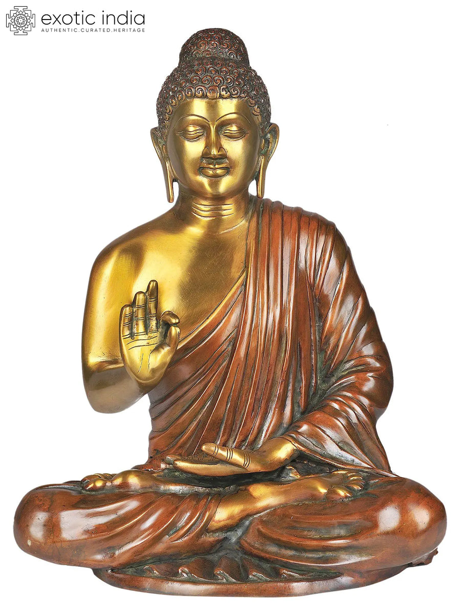 15" Handmade Brass Buddha Statue Meditation Pose