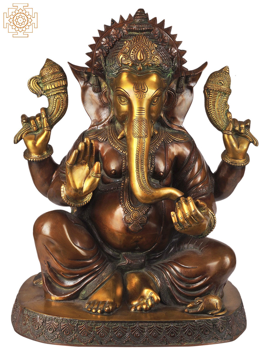 21" Red-Hued Kshipra Ganapati Handmade Brass Idol