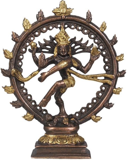 7" Handmade Nataraja Brass Statue in Brown and Golden Hues