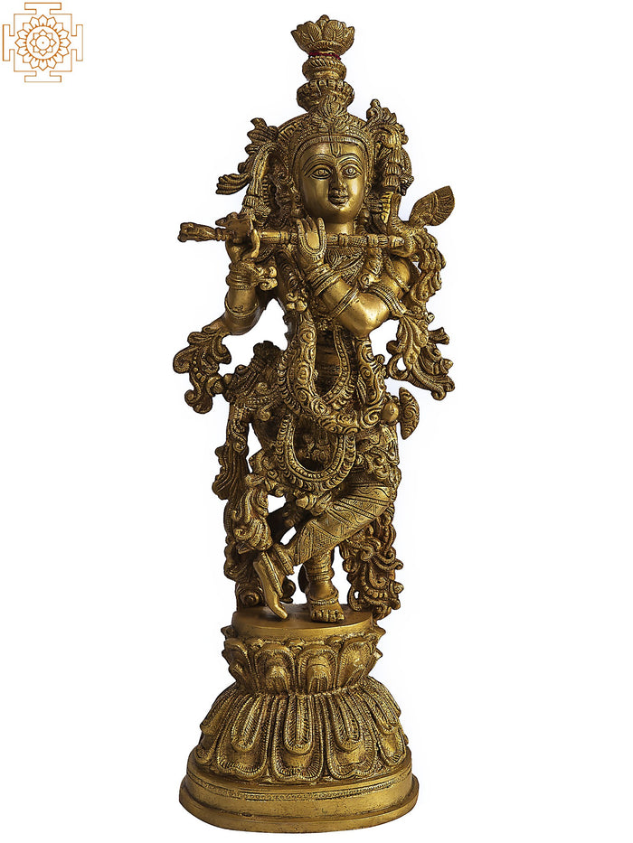 21" Handmade Murali Krishna Brass Statue
