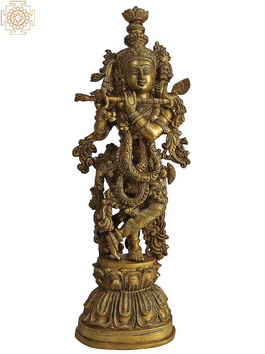 21" Handmade Murali Krishna Brass Statue