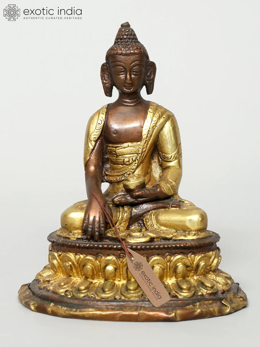 Lord Buddha Bhumisparsha Mudra Brass Statue with Pindapatra