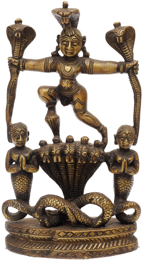 9" Shri Krishna Kaliya Vijaya Leela Brass Statue Handmade