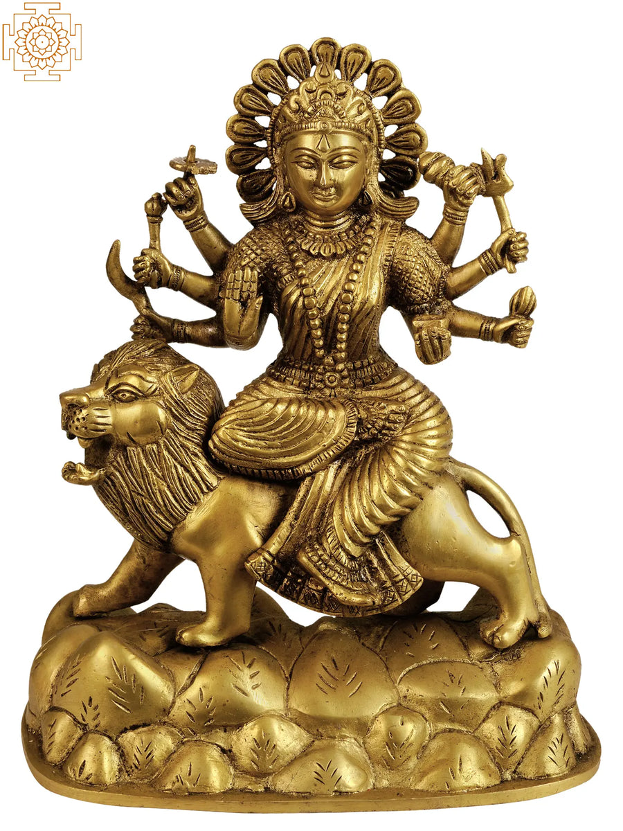 10" Goddess Durga Handmade Brass Idol for Pooja