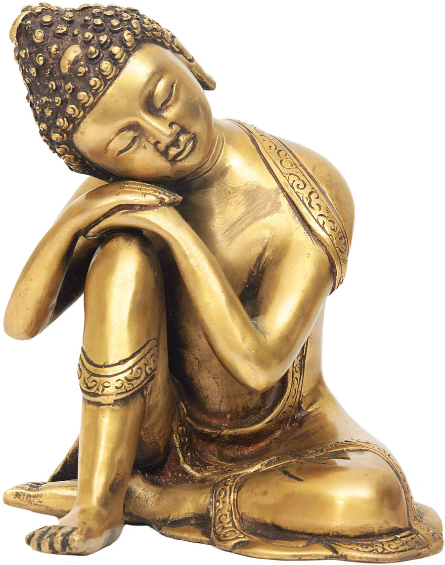 7" Thinking Buddha Handmade Brass Sculpture