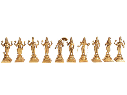 6" Brass Dashavatara Statue - Handmade Ten Incarnations Idol