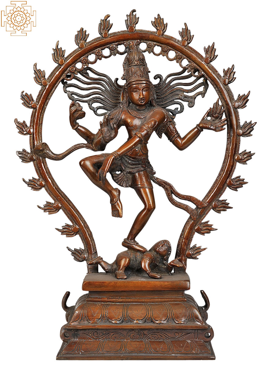 16" Nataraja Handmade Brass Statue in Brown Hue