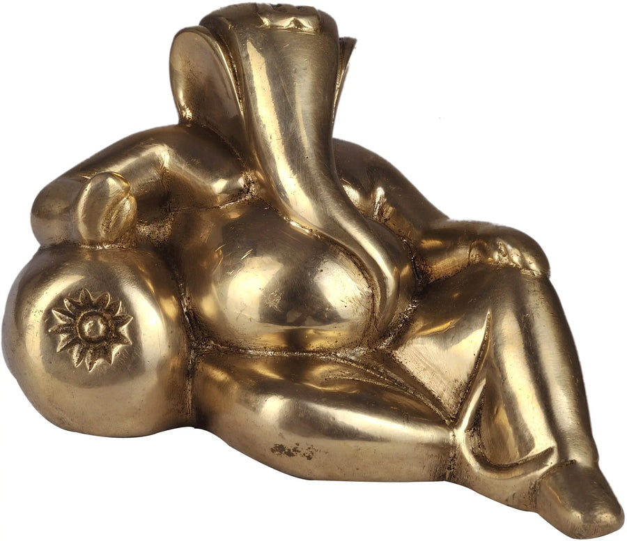 6" Relaxing Ganesha Brass Handmade Sculpture