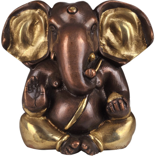 4" Seated Ganesha Brass Statue with Large Ears Handmade