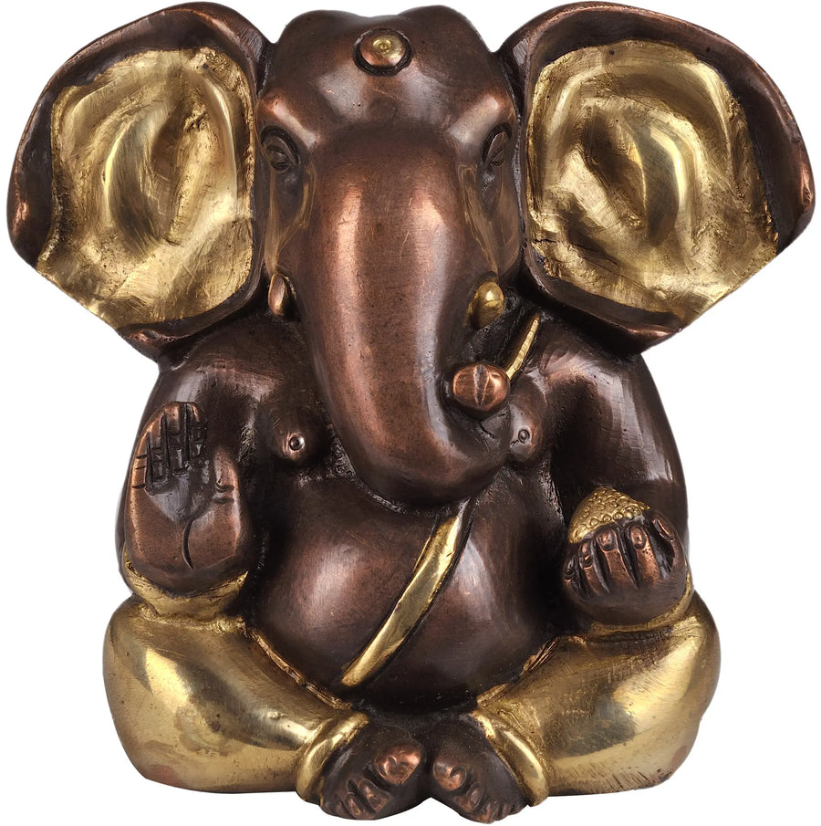 4" Seated Ganesha Brass Statue with Large Ears Handmade