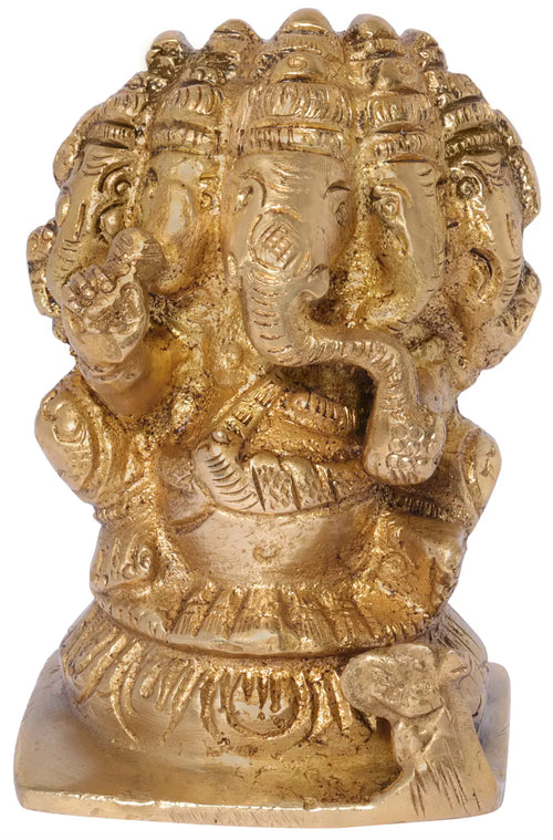 2" Five-Headed Ganesha Brass Statue Handmade