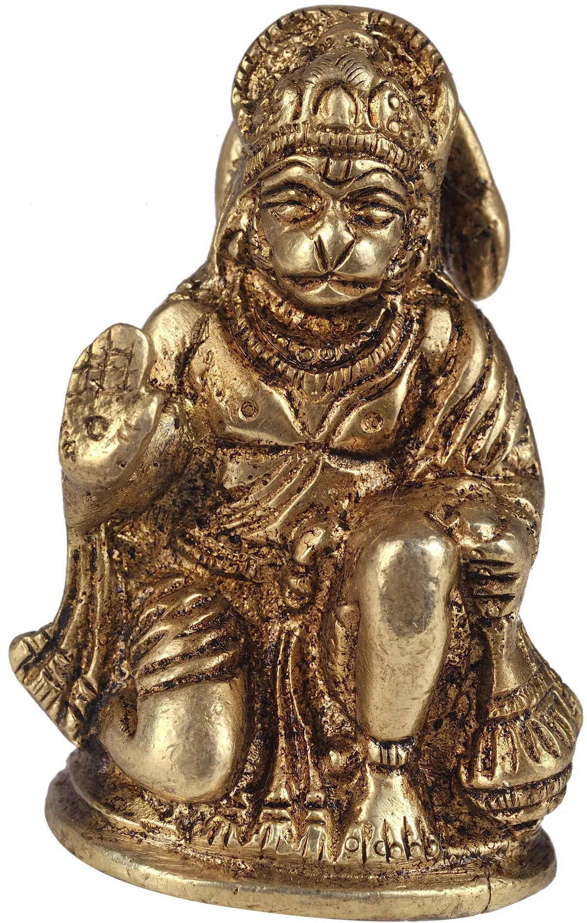 2" Small Brass Lord Hanuman Statue Granting Abhaya to His Devotees | Handmade