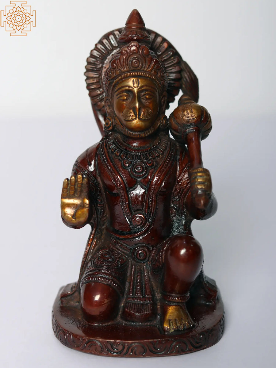 6" Brass Lord Hanuman Statue with Abhaya Mudra for Pooja