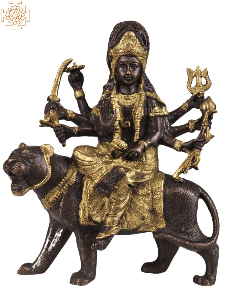 7" Goddess Durga Brass Statue Handmade Home Decor