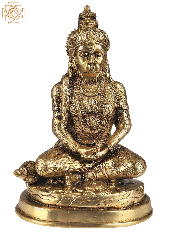 7" Brass Lord Hanuman Statue in Dhyana Mudra | Handmade | Made In India