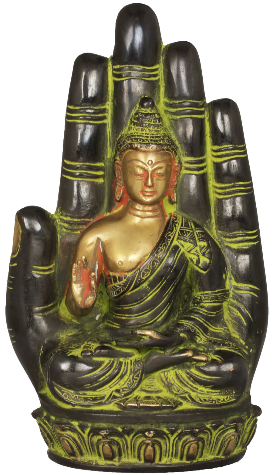 Lord Buddha Seated on Lotus Dharma Brass Handmade Statue