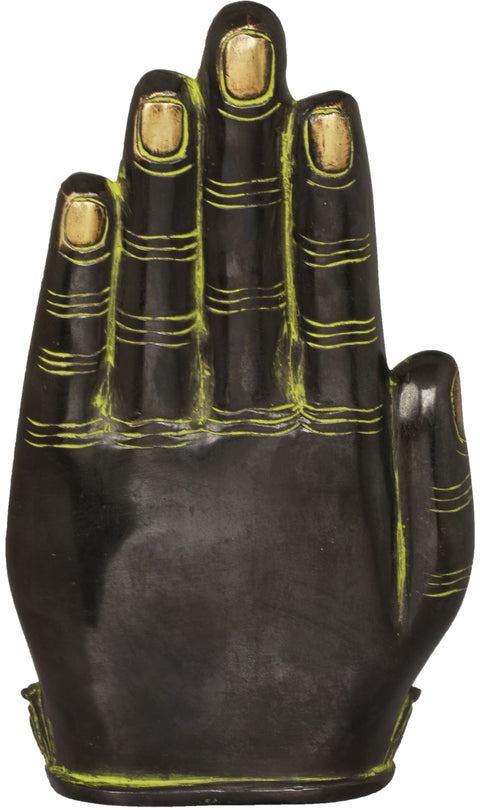 Lord Buddha Seated on Lotus against the Aureole of a Hand Interpreting His Dharma In Brass | Handmade | Made In India