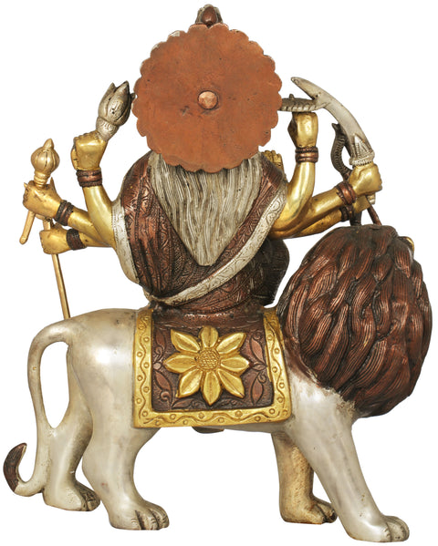 13" Mother Goddess Durga Seated on Lion In Brass | Handmade | Made In India