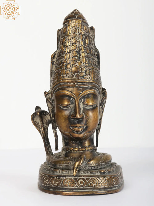 9" Shiva Head Handmade Brass Statue for Home Pooja