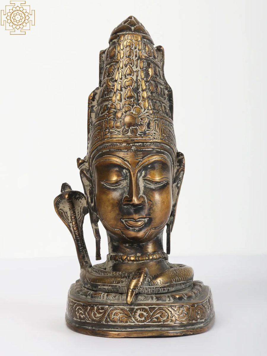 9" Shiva Head Handmade Brass Statue for Home Pooja