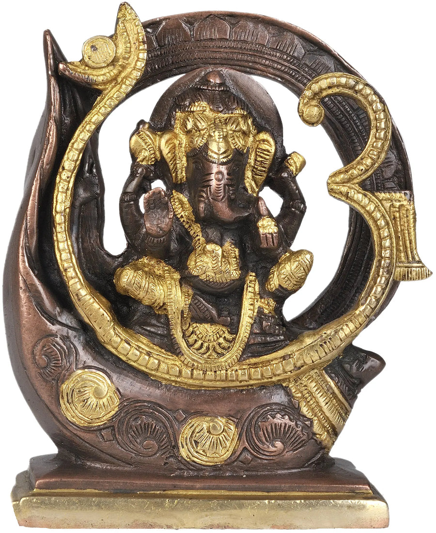 6" Brass Lord Ganesha Sculpture with Om Symbol