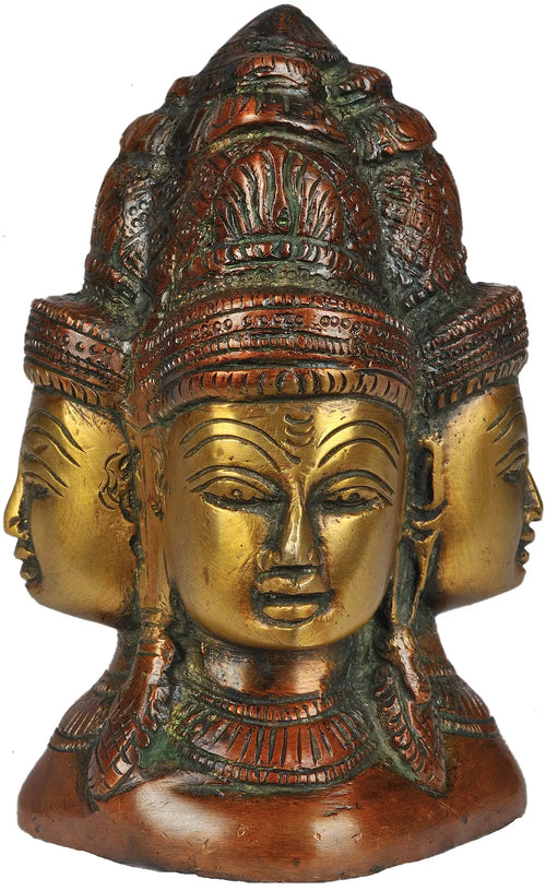 5" Four-Faced Shiva Head Brass Statue Handmade