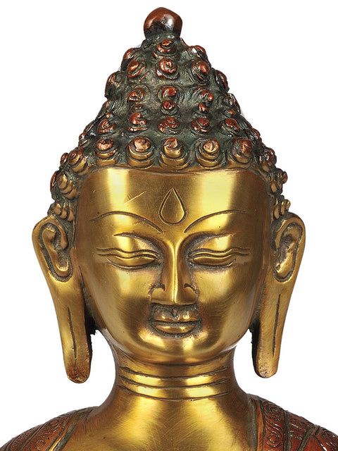 8" Lord Buddha Bust in Brass | Handmade | Made in India