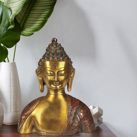 8" Lord Buddha Bust in Brass | Handmade | Made in India