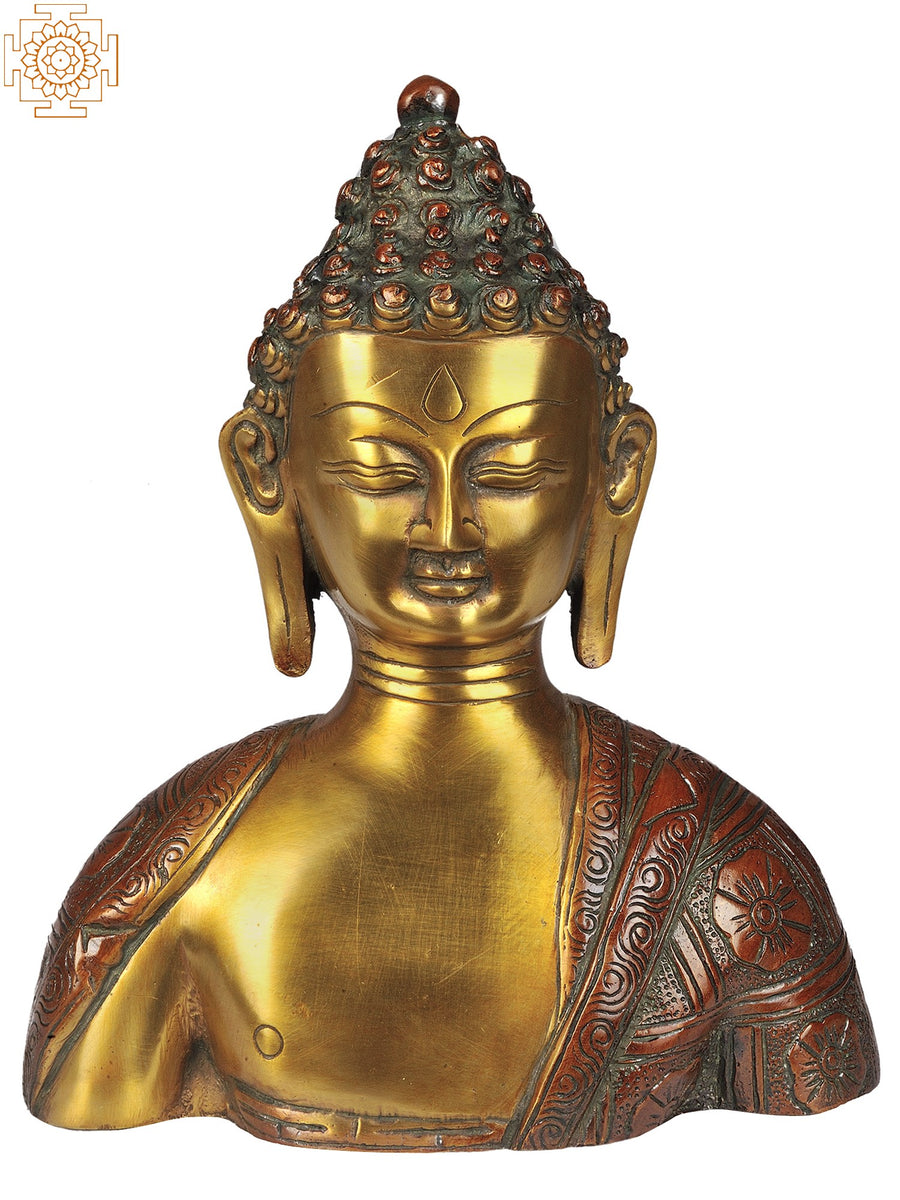 8" Handmade Lord Buddha Brass Bust Statue