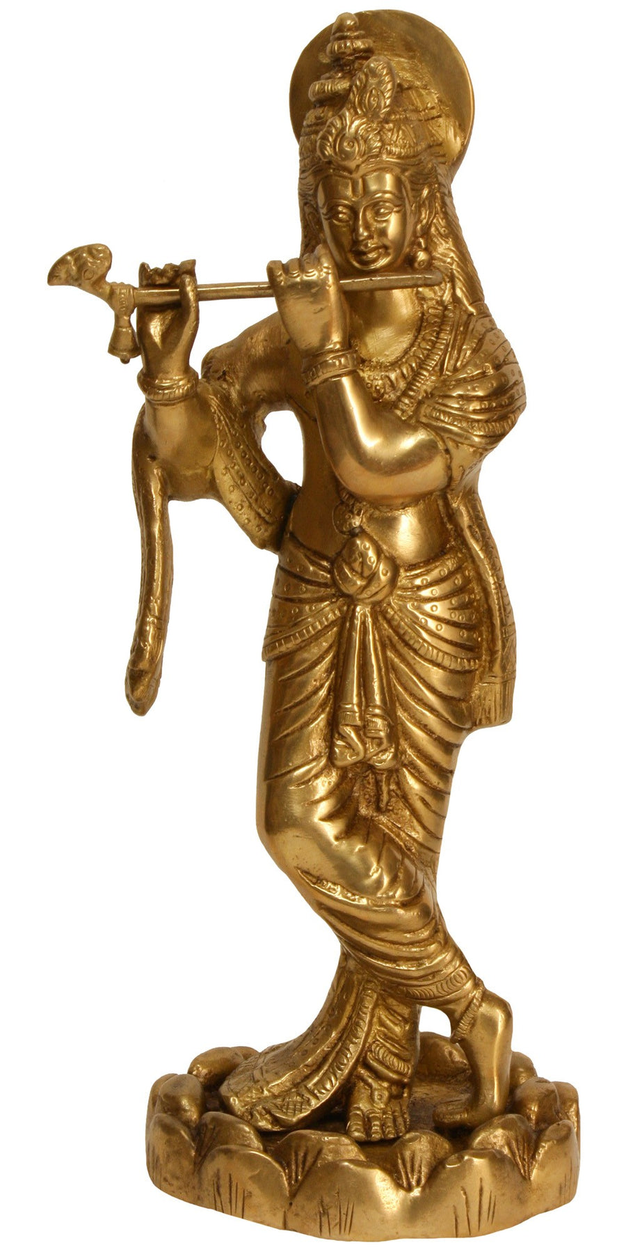 10" Handmade Krishna Murali Brass Statue for Pooja