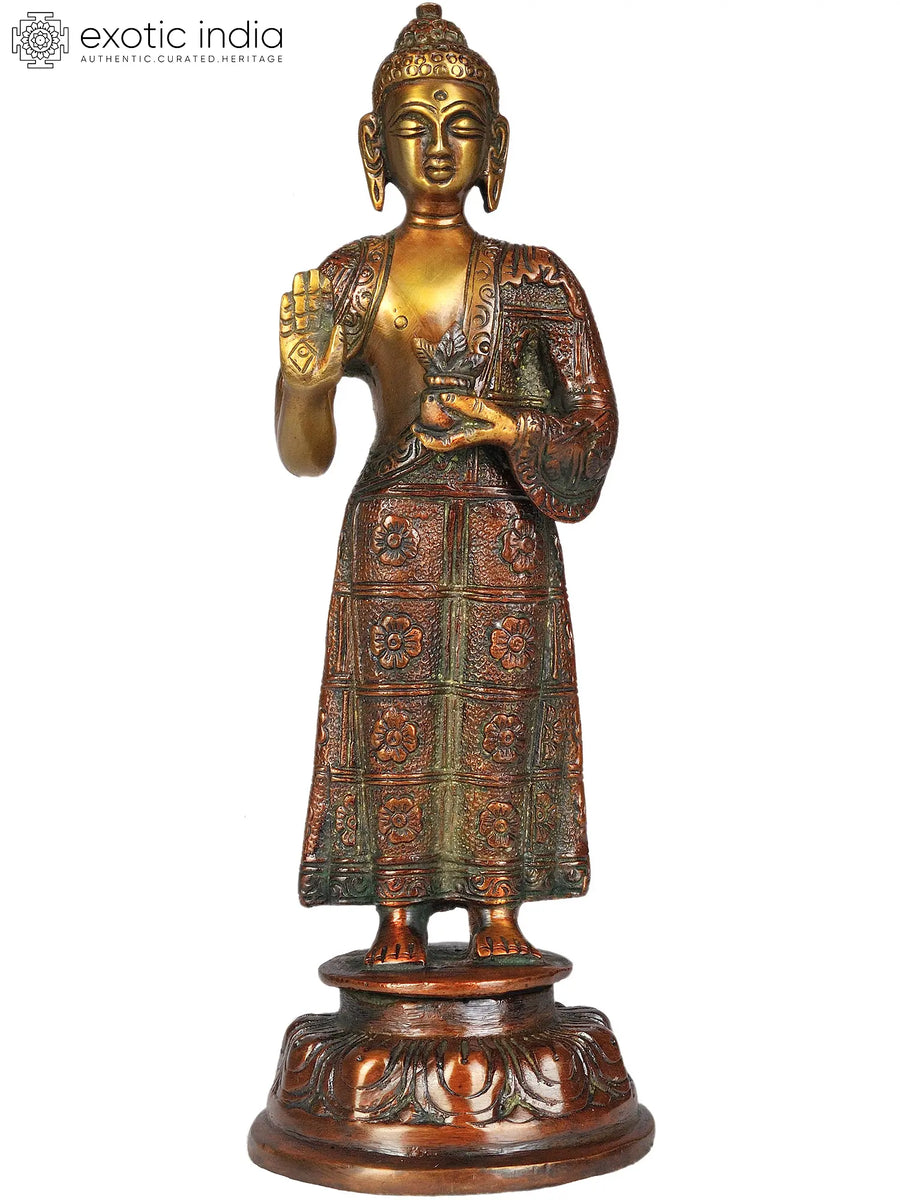 7" Medicine Buddha Handmade Brass Idol with Golden Brown Finish