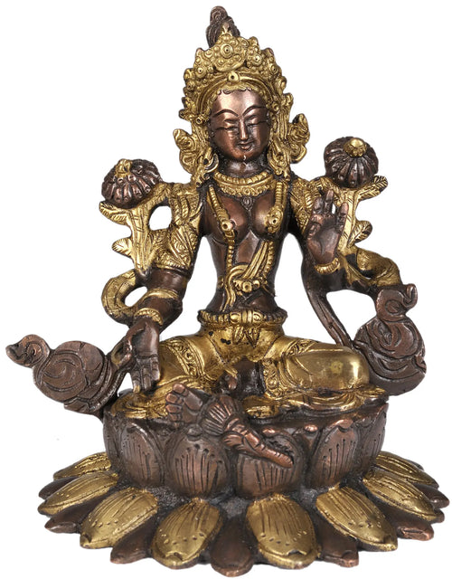 6" Green Tara Handmade Brass Statue for Pooja