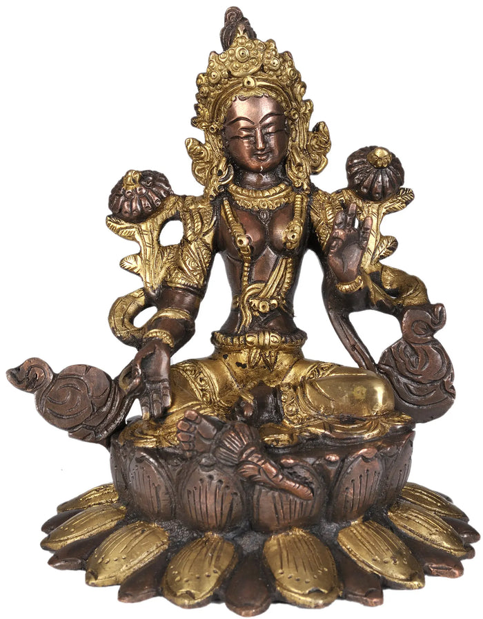 6" Tibetan Buddhist Goddess Green Tara Statue in Brass | Handmade | Made in India