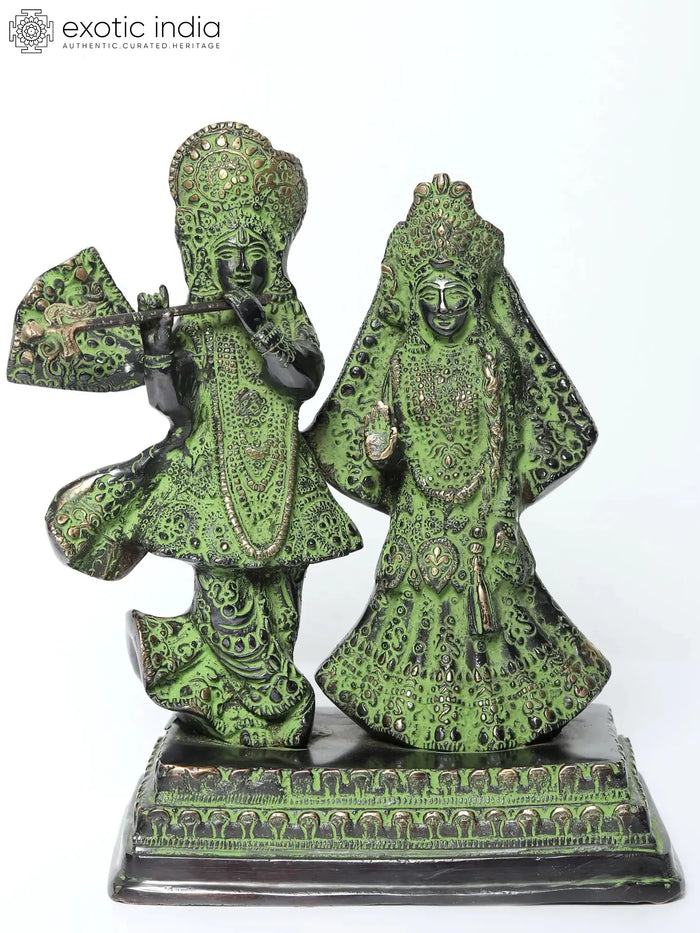 10" Standing Radha Krishna Handmade Brass Statue