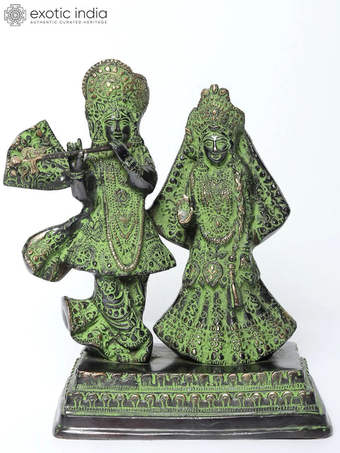 10" Standing Radha Krishna Brass Sculpture